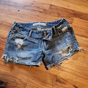 Hollister Womens Y2K 2000s Distressed Denim Shorts Size 5 Ripped Frayed Hem Low